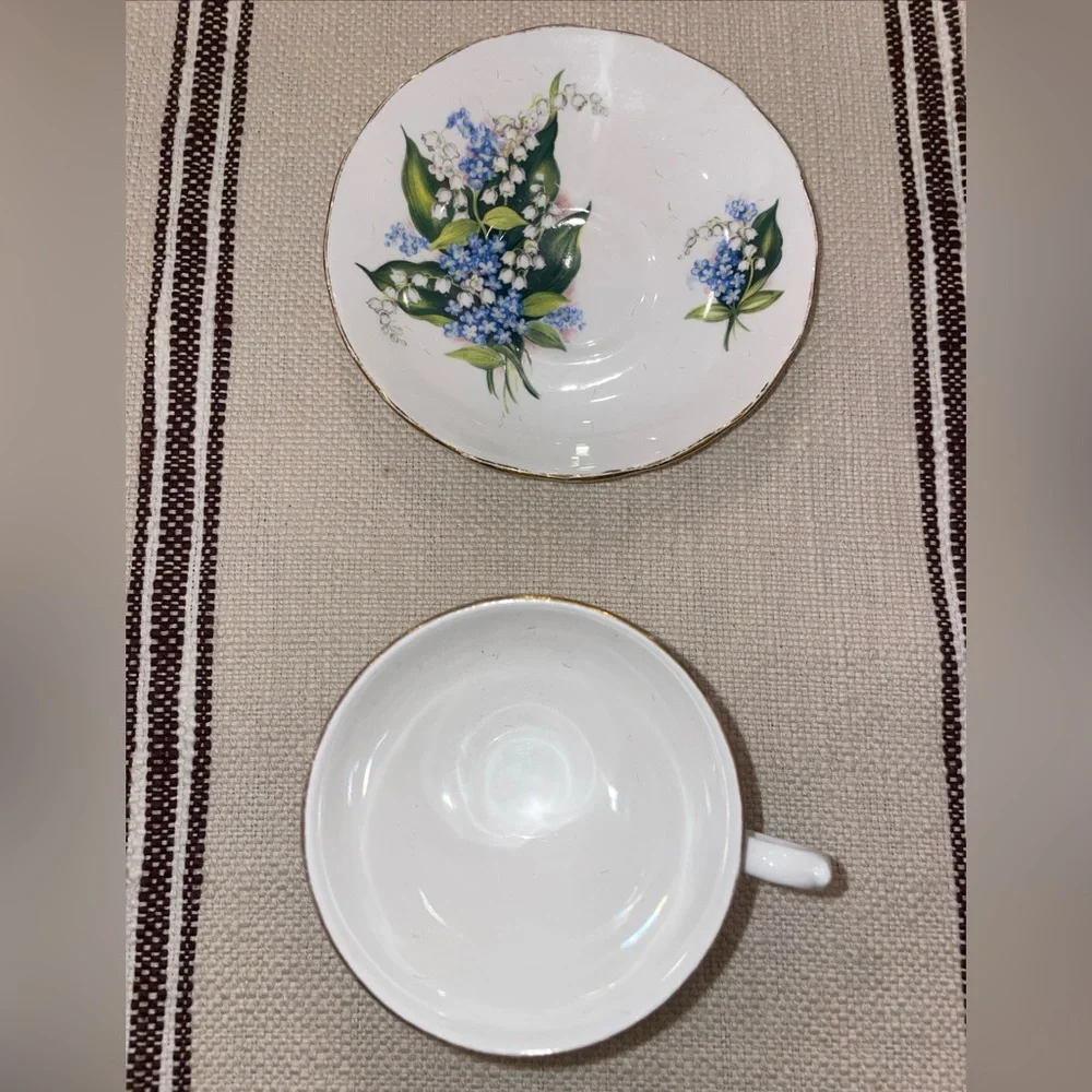 Queen Anne Bone china Ridgway potteries blue forget me not lily of valley